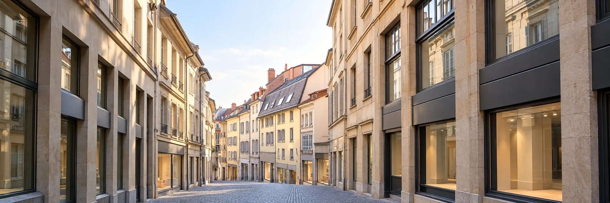 Rue commerçante lausannoise au petit matin
